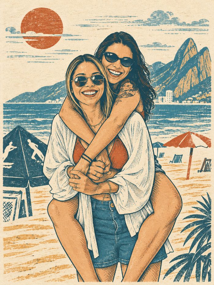 As duas na praia no Rio