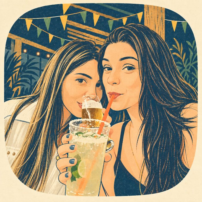As duas brindando no bar